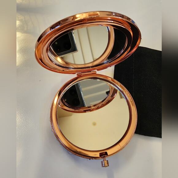 Rose Gold Compact Mirror with Gift Bag Stocking Stuffer Girlfriend Teacher New - Picture 3 of 4